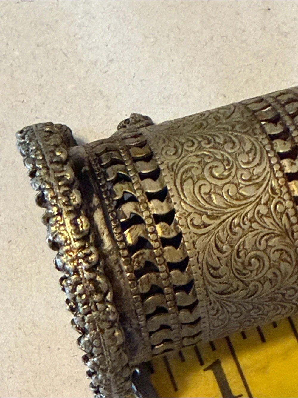 Antique filigree metal toothpick or cocktail pick holder.  Poodle on side.